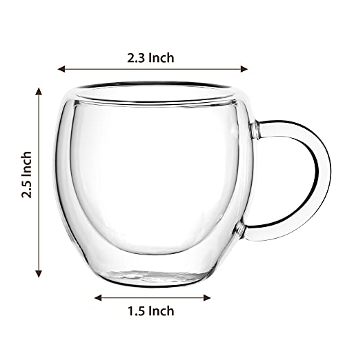 2-Pack 2.5 Oz Espresso Cups With Handle,Espresso Shot Glasses,Clear Expresso Coffee Cups,Double Wall Insulated Espresso Mugs,Tazas de Cafe Expreso,Microwave Dishwasher Safe,Suit for Espresso Machine