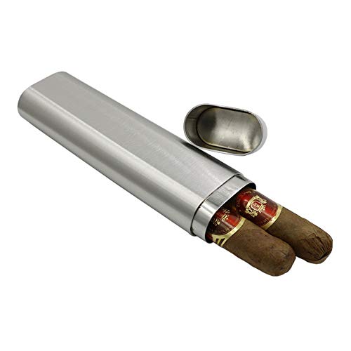 Portable Stainless Steel Tube Holder Cigar case，Men's Best Gift (Silver 1)