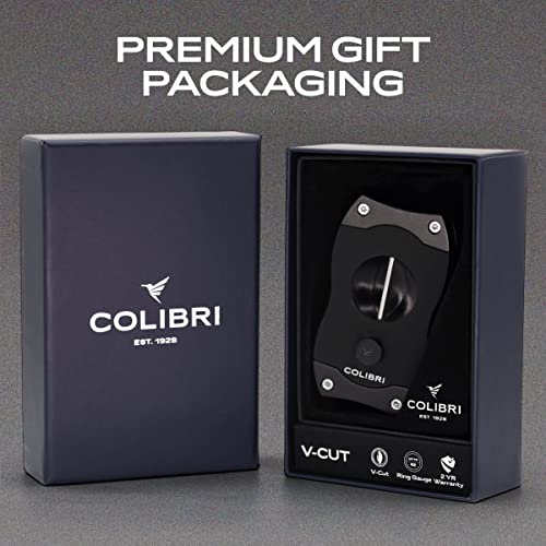 Colibri V-Cut Cutter - V-Shaped Stainless Steel Blade with Spring-Loaded Release - for up to a Large 60+ Ring Gauge - Ergonomic Design & Gift Box Included - Black