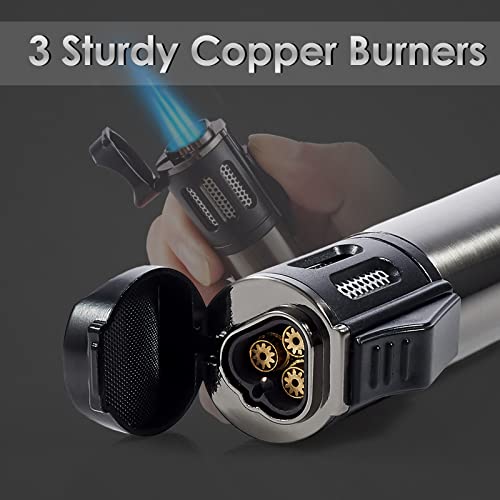 Urgrette 2 Pack Torch Lighter Triple 3 Jet Flame Butane Gas Lighter Refillable Jet Torch Lighters Adjustable Windproof Pocket Lighter for Grill Kitchen Fireplace Camping (Fuel Not Included)