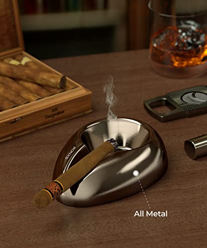 RONXS Cigar Ashtrays, Fathers Day Gifts, All Metal Outdoor Ashtray Unbreakable Portable Ash Tray Single Cigar Holder Ashtrays for Cigarettes, Great Cigar Accessories Gift