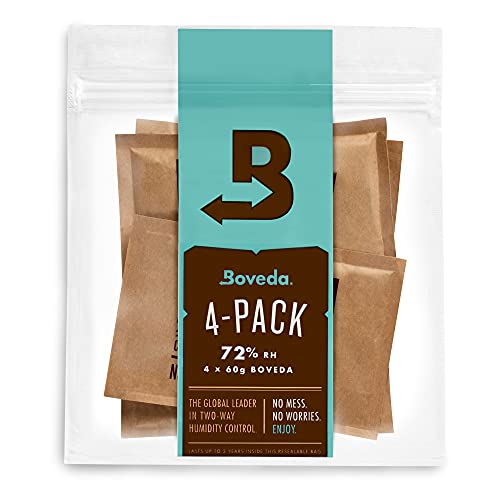 Boveda 72% Two-Way Humidity Control Packs For Wood Humidifier Boxes – Size 60 – 4 Pack – Moisture Absorbers – Humidifier Packs – Hydration Packets in Resealable Bag