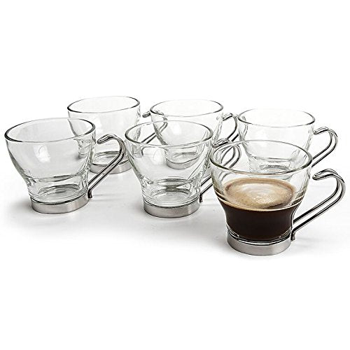 Bormioli Rocco Verdi Espresso Cup With Stainless Steel Handle, Set of 4, Gift Boxed, 3.5 ounces. Accessories