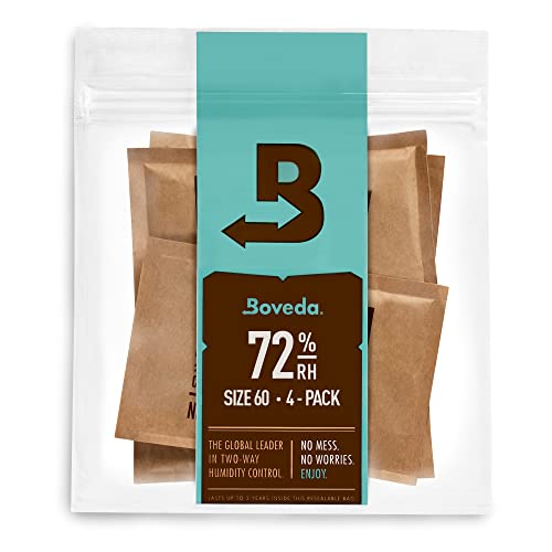 Boveda 72% Two-Way Humidity Control Packs For Wood Humidifier Boxes – Size 60 – 4 Pack – Moisture Absorbers – Humidifier Packs – Hydration Packets in Resealable Bag