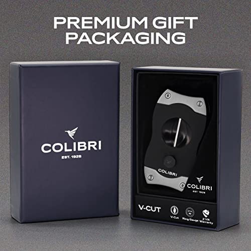 Colibri V-Cut Cutter - V-Shaped Stainless Steel Blade with Spring-Loaded Release - for up to a Large 60+ Ring Gauge - Ergonomic Design & Gift Box Included - Brushed Chrome