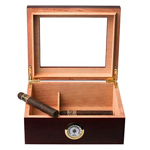 Mantello Cigar Humidors, Royal Glass-Top Cigar Humidor, Cigar Box for 25-50 Cigars, with Hygrometer & Divider, Humidors