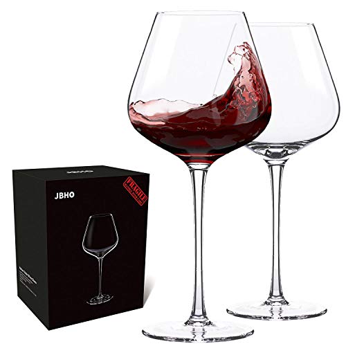 JBHO Hand Blown Italian Style Crystal Burgundy Wine Glasses - Lead-Free Premium Crystal Clear Glass - Set of 2-21 Ounce - Gift-Box for any Occasion Glassware