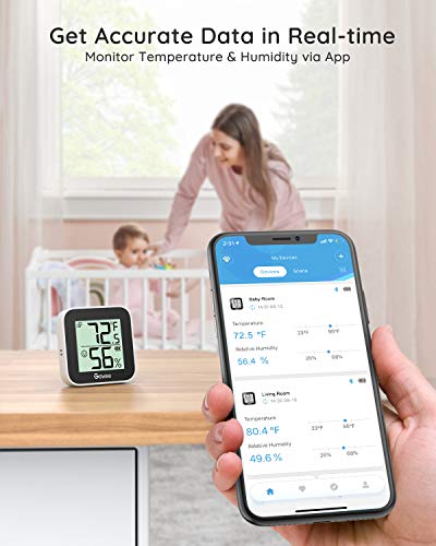 Govee Temperature Humidity Monitor 2-Pack, Indoor Room Thermometer Hygrometer with App Alert, Mini Bluetooth Digital Thermometer Humidity Sensor with Data Storage for Home Greenhouse Cellar