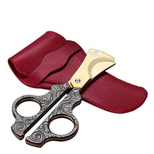 Cigar Scissors Cutter Stainless Steel Double Blade Guillotine Cutter Straight Cut Scissors with Leather Case(Black)