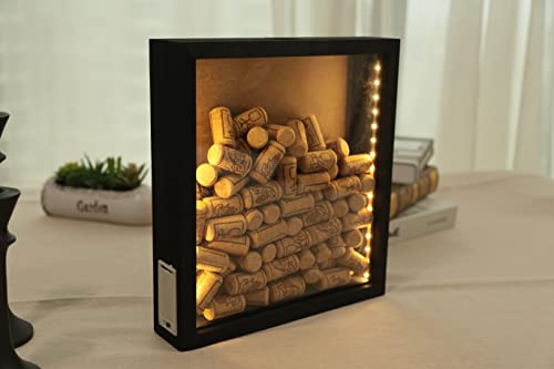 GiveU LED Cigar Band Box Display Show Case with Slot-Wine Cork Holder-Black