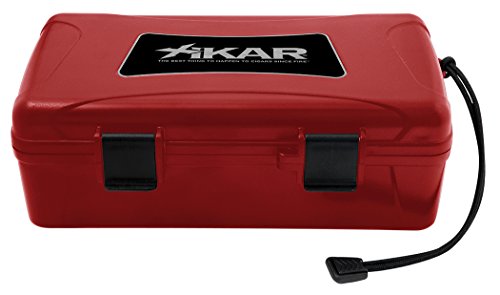 Xikar 10 Cigar Travel Humidor Case, Rugged, Airtight, Watertight, Stainless Steel Hinges, Red