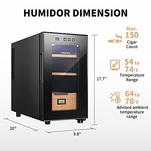 NEEDONE Electric Cooler Humidor, 23L 150 Counts Capacity, with Spanish Cedar Wood helves & Drawer Electronic Humidor Gift for Men