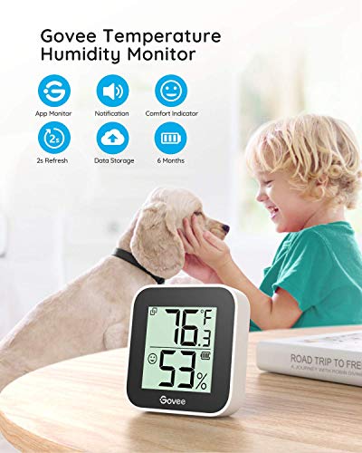 Govee Temperature Humidity Monitor 2-Pack, Indoor Room Thermometer Hygrometer with App Alert, Mini Bluetooth Digital Thermometer Humidity Sensor with Data Storage for Home Greenhouse Cellar