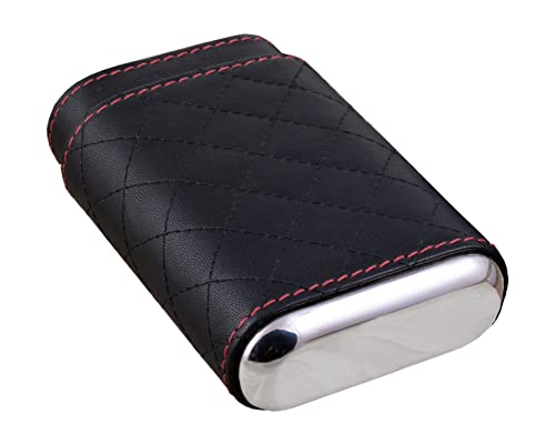 Prestige Import Group - 3 Cigar Holder Leather Diamond Pattern Stitch Style Cigar Travel Case - Black