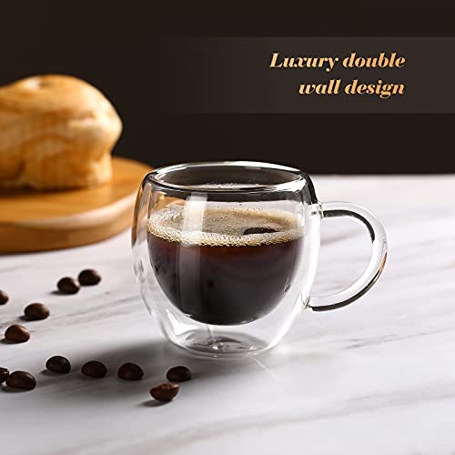 2-Pack 2.5 Oz Espresso Cups With Handle,Espresso Shot Glasses,Clear Expresso Coffee Cups,Double Wall Insulated Espresso Mugs,Tazas de Cafe Expreso,Microwave Dishwasher Safe,Suit for Espresso Machine