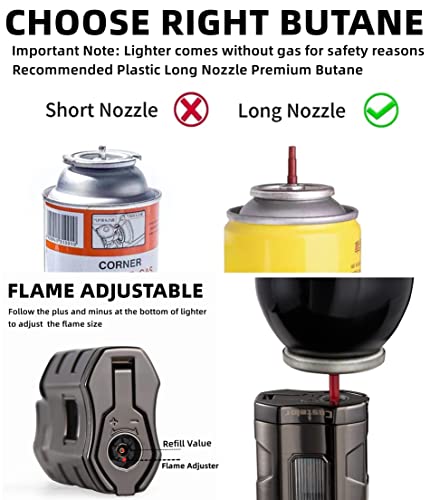 Castelar Torch Lighter Triple Jet Flame Refillable Butane Cigar Lighter with Cigar Punch Rest Holder - Butane Not Included