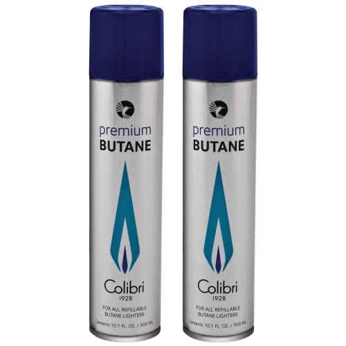 Colibri Premium Butane Fuel Refill for Lighters, 300ml (10.1fl oz) Cans, Pack of 2, Butane Torch Replacement Canisters, 99.999% Pure Butane Refill Fluid for Lighters accessories