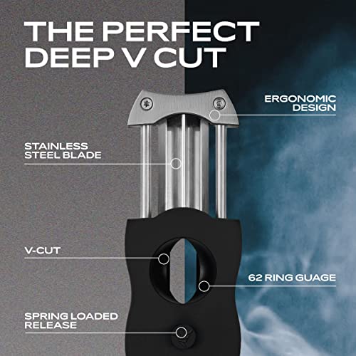 Colibri V-Cut Cutter - V-Shaped Stainless Steel Blade with Spring-Loaded Release - for up to a Large 60+ Ring Gauge - Ergonomic Design & Gift Box Included - Brushed Chrome