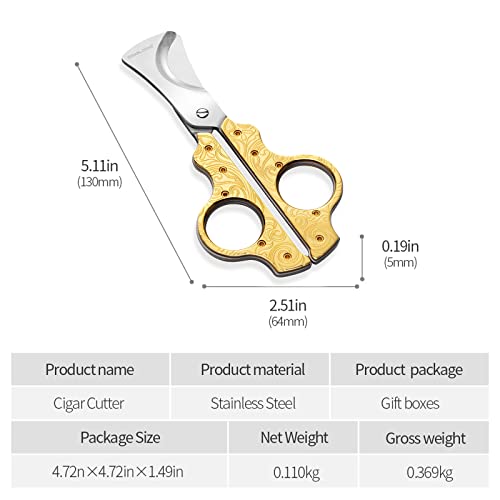 Cigar Scissors Cutter Stainless Steel Double Blade Guillotine Cutter Straight Cut Scissors with Leather Case (Gold)