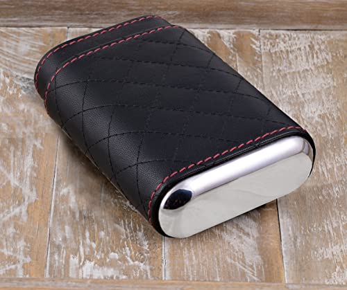 Prestige Import Group - 3 Cigar Holder Leather Diamond Pattern Stitch Style Cigar Travel Case - Black