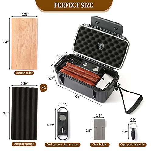 Woodelric Travel Cigar Humidor Box Case with Cigar Accessories & Spanish Cedar & Humidifier & Cigar Cutter & Cigar Stand Hold 10-15 Count -Cigar Waterproof Case, Crushproof, Airtight Seal Portable