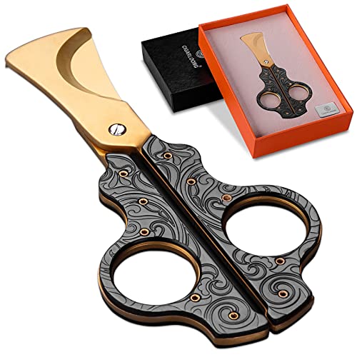 Cigar Scissors Cutter Stainless Steel Double Blade Guillotine Cutter Straight Cut Scissors with Leather Case(Black)