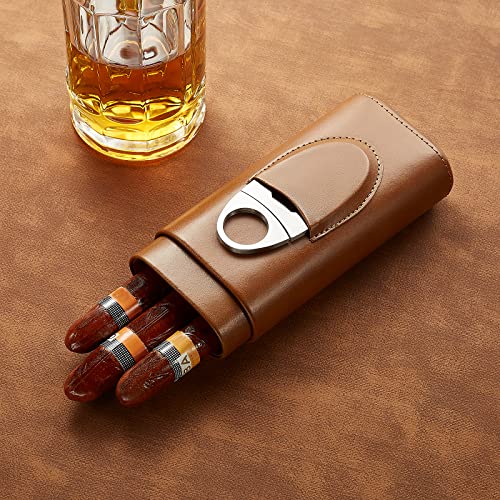 Cigar Case Travel - Cigar Humidor Accessories - Cigar Box with Cutter SEEJI Gift for Men (Brown)