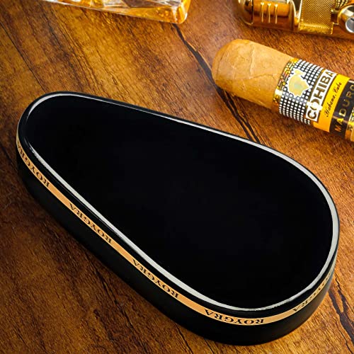 roygra Cigar Ashtray, Handmade Gilt Ceramic Cigar Ashtray, Outdoor Cigar Accessories (Black)