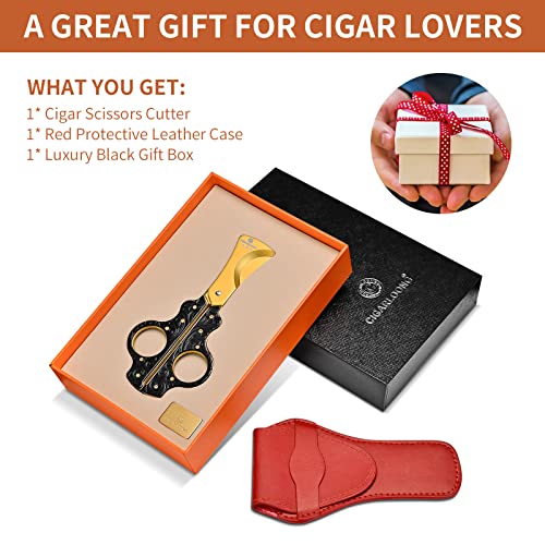 Cigar Scissors Cutter Stainless Steel Double Blade Guillotine Cutter Straight Cut Scissors with Leather Case(Black)