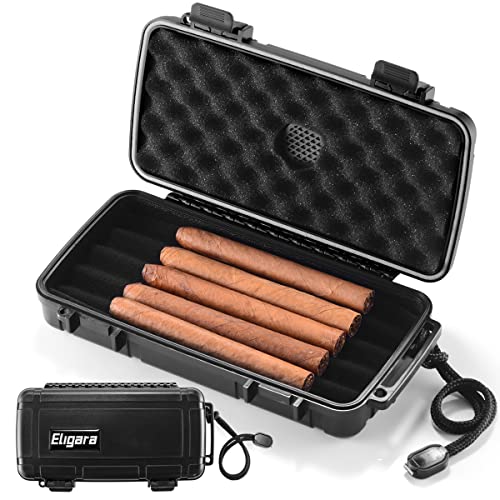 Eligara Travel Cigar Humidor Case with Humidifier Disc - Waterproof, Airtight, Durable and Crushproof - Holds up to 5 Cigars, Portable Cigar Box Gift for Men