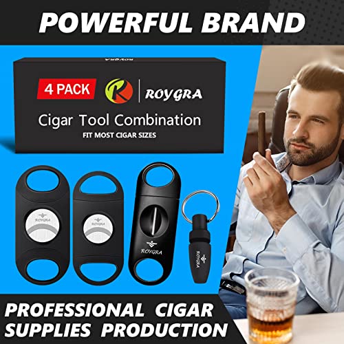 roygra Cigar Cutter Set, Enlarge Guillotine, Guillotine, Enlarge V-Cut, Cigar Punch - 4 Pack