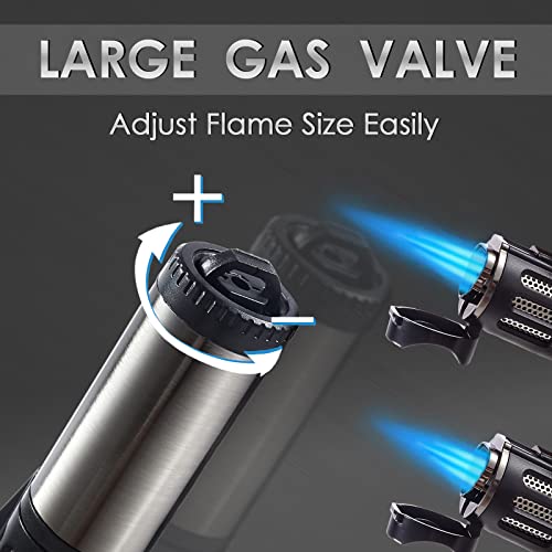 Urgrette 2 Pack Torch Lighter Triple 3 Jet Flame Butane Gas Lighter Refillable Jet Torch Lighters Adjustable Windproof Pocket Lighter for Grill Kitchen Fireplace Camping (Fuel Not Included)