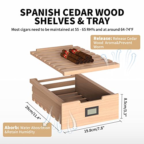 NEEDONE Humidor 16L, Electric Cooler Humidors for 100 Counts, Electronic Cabinet with Cooling Control, Spanish Cedar Wood Drawer Shelves, Digital Hygrometer Displays, Gift for Men