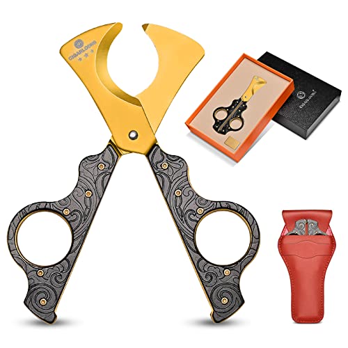 Cigar Scissors Cutter Stainless Steel Double Blade Guillotine Cutter Straight Cut Scissors with Leather Case(Black)