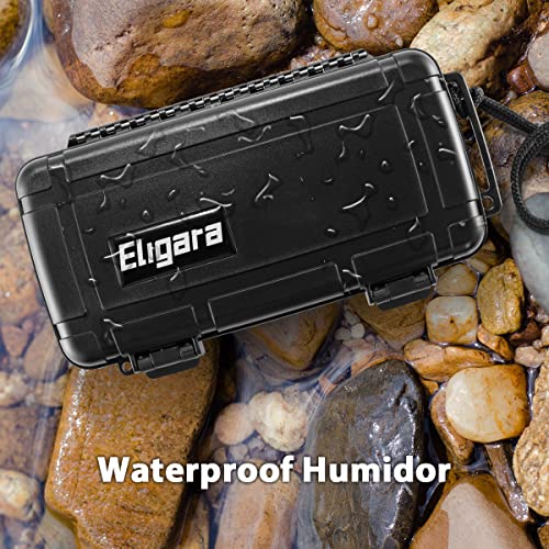 Eligara Travel Cigar Humidor Case with Humidifier Disc - Waterproof, Airtight, Durable and Crushproof - Holds up to 5 Cigars, Portable Cigar Box Gift for Men