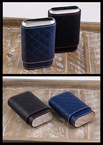 Prestige Import Group - 3 Cigar Holder Leather Diamond Pattern Stitch Style Cigar Travel Case - Blue