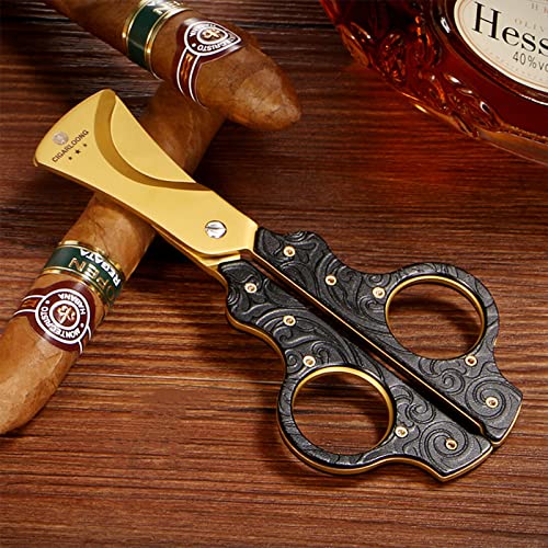 Cigar Scissors Cutter Stainless Steel Double Blade Guillotine Cutter Straight Cut Scissors with Leather Case(Black)