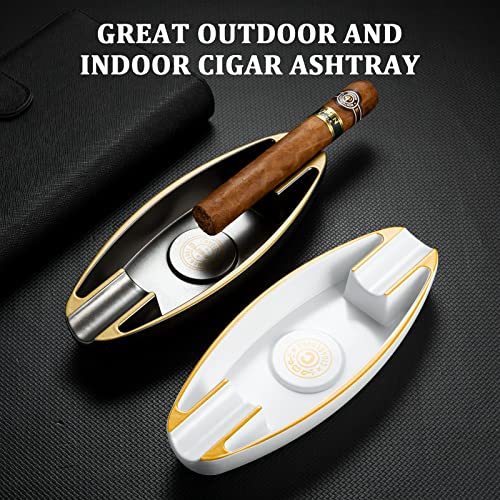 CIGARWONG Cigar Ashtray with 2 Cigar Holder Portable Travel Ashtray Unique for Outdoors Indoors